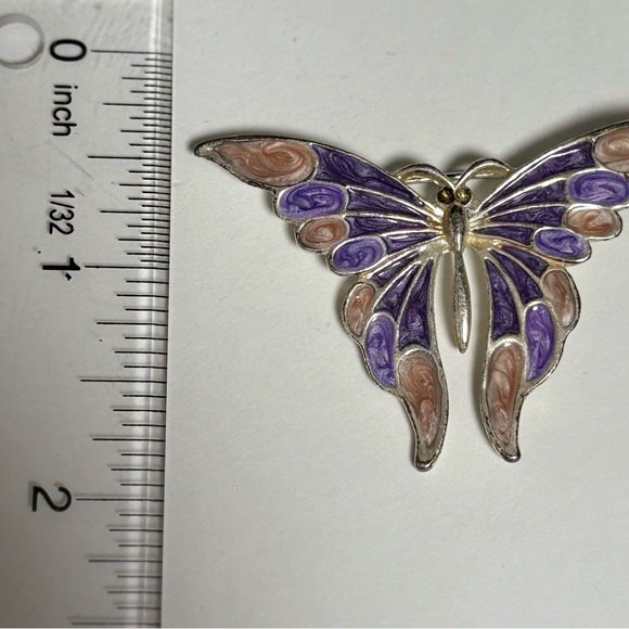 Vintage AAI signed 1987 enameled finish and iridescent Butterfly Brooch - Picture 3 of 4